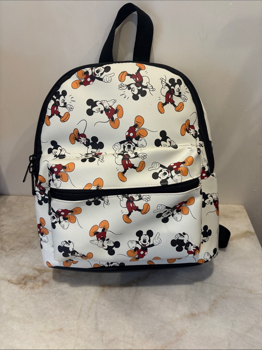 Disney White Mickey Mouse Print Mini Backpack with Black Trim